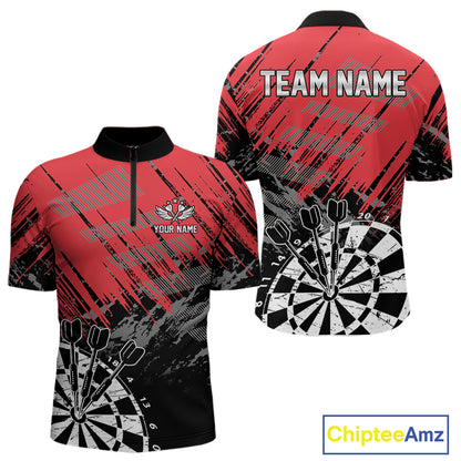 Red Black Grunge Darts Shirts For Men Custom Dart Jersey With Pocket Option TDM4107
