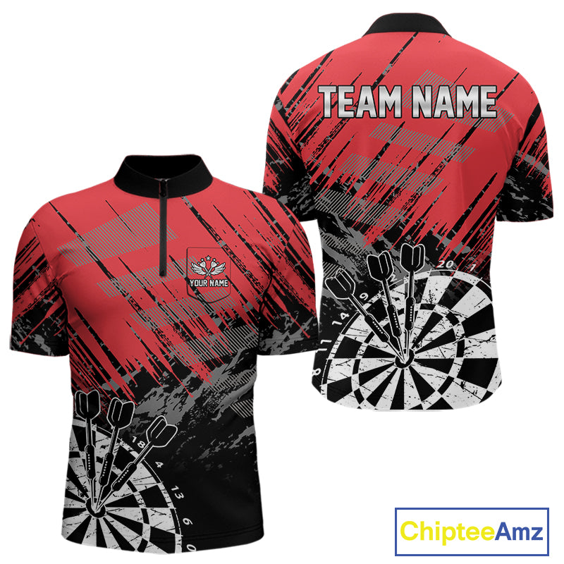 Red Black Grunge Darts Shirts For Men Custom Dart Jersey With Pocket Option TDM4107