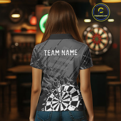 Grey Black Grunge Dart Shirts For Women Custom Dart Jersey With Pocket Option TDM4109