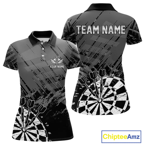 Grey Black Grunge Dart Shirts For Women Custom Dart Jersey With Pocket Option TDM4109
