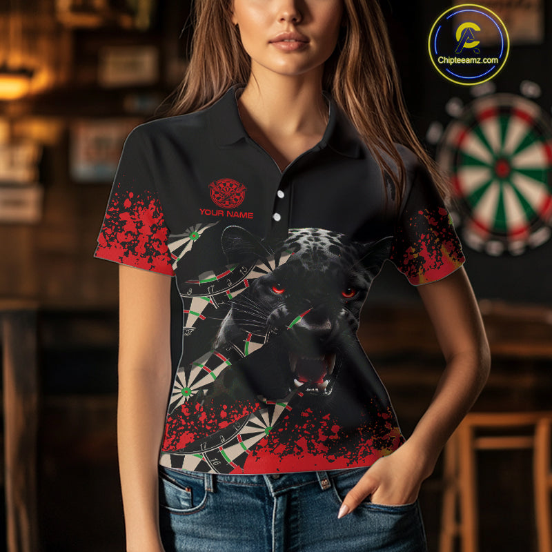 Grunge Black And Red Panther Dart Shirt For Women Custom Dart Jersey Team Polo & Quarter Zip TDM4485