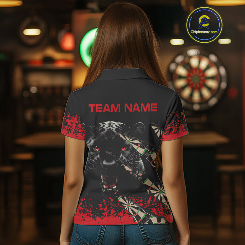 Grunge Black And Red Panther Dart Shirt For Women Custom Dart Jersey Team Polo & Quarter Zip TDM4485