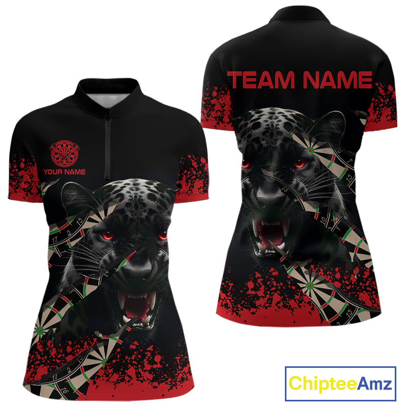 Grunge Black And Red Panther Dart Shirt For Women Custom Dart Jersey Team Polo & Quarter Zip TDM4485