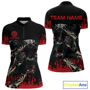 Grunge Black And Red Panther Dart Shirt For Women Custom Dart Jersey Team Polo & Quarter Zip TDM4485
