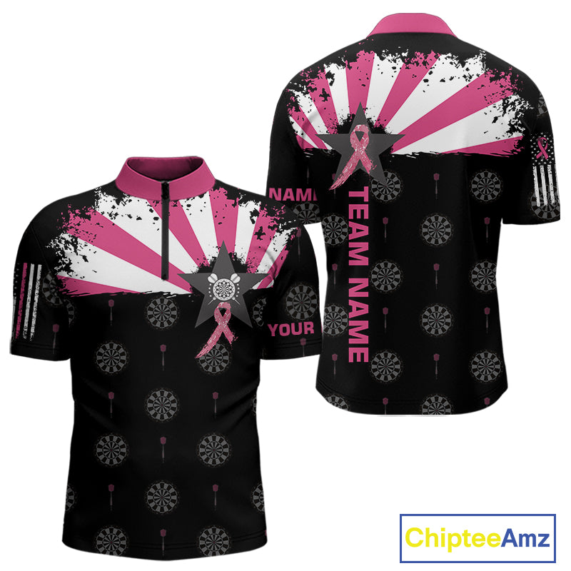 Personalized Pink Ribbon Darts Shirt For Men Custom Breast Cancer Awareness Darts Team Jersey TDM4492