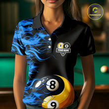 Load image into Gallery viewer, Blue Flaming Funny Yin-Yang 8 Ball &amp; 9 Ball Billiard Shirt For Women Custom Pool Team Jerseys TDM4711