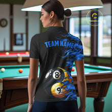 Load image into Gallery viewer, Blue Flaming Funny Yin-Yang 8 Ball &amp; 9 Ball Billiard Shirt For Women Custom Pool Team Jerseys TDM4711