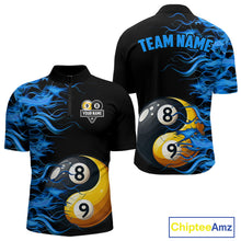Load image into Gallery viewer, Blue Flaming Funny Yin-Yang 8 Ball &amp; 9 Ball Billiard Shirt For Men Custom Pool Team Jerseys TDM4711