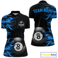 Load image into Gallery viewer, Personalized Blue Flaming 8 Ball Billiard Shirt For Women Custom Pool Team Jersey Polo &amp; 1/4 Zip TDM4712