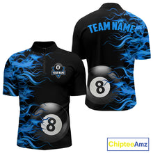 Load image into Gallery viewer, Personalized Blue Flaming 8 Ball Billiard Shirt For Men Custom Pool Team Jersey Polo &amp; 1/4 Zip TDM4712