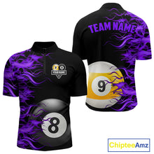 Load image into Gallery viewer, Purple Flaming 8 Ball &amp; 9 Ball Billiard Shirt For Men Custom Pool Team Jersey Polo &amp; 1/4 Zip TDM4713