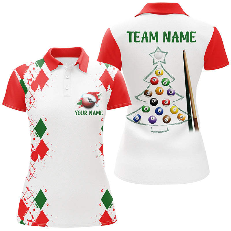 Funny Christmas Billiard Custom Name Women Polo Shirts Best Christmas Shirts For Billiard Player TDM0265