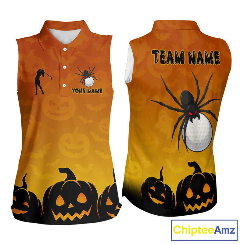 Personalized Funny Spider Golf Sleeveless Polo Shirt Custom Halloween Ladies Golf Outfit TDM4924