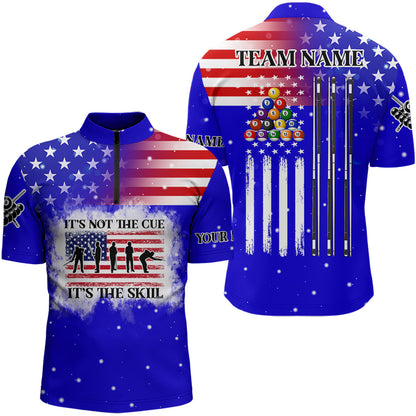 Funny It's The Skill Custom Ameican Flag Men Billiard Shirts Patriotic Billiard Jersey |Blue TDM3122