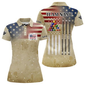 Vintage Gold American Flag Custom Patriotic Billiard Shirts For Women, Funny Saying Billiard Jerseys TDM3123