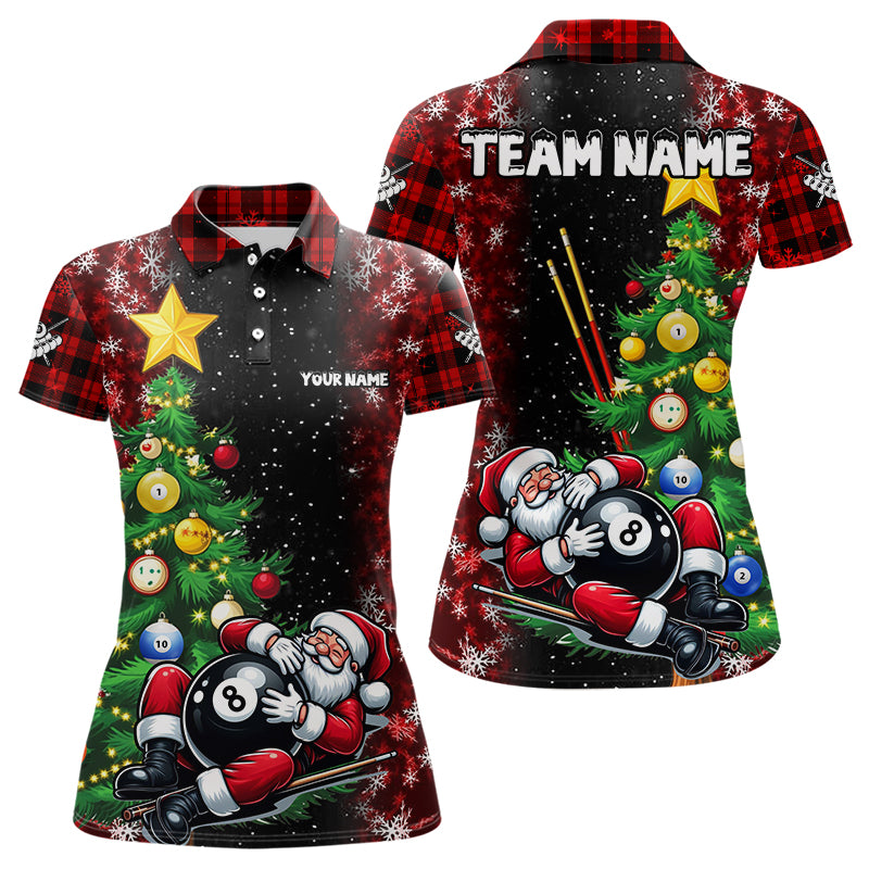 Black And Red Funny Santa Christmas Women Billiard Shirts Custom Christmas Pine Tree Billiard Apparel TDM3129