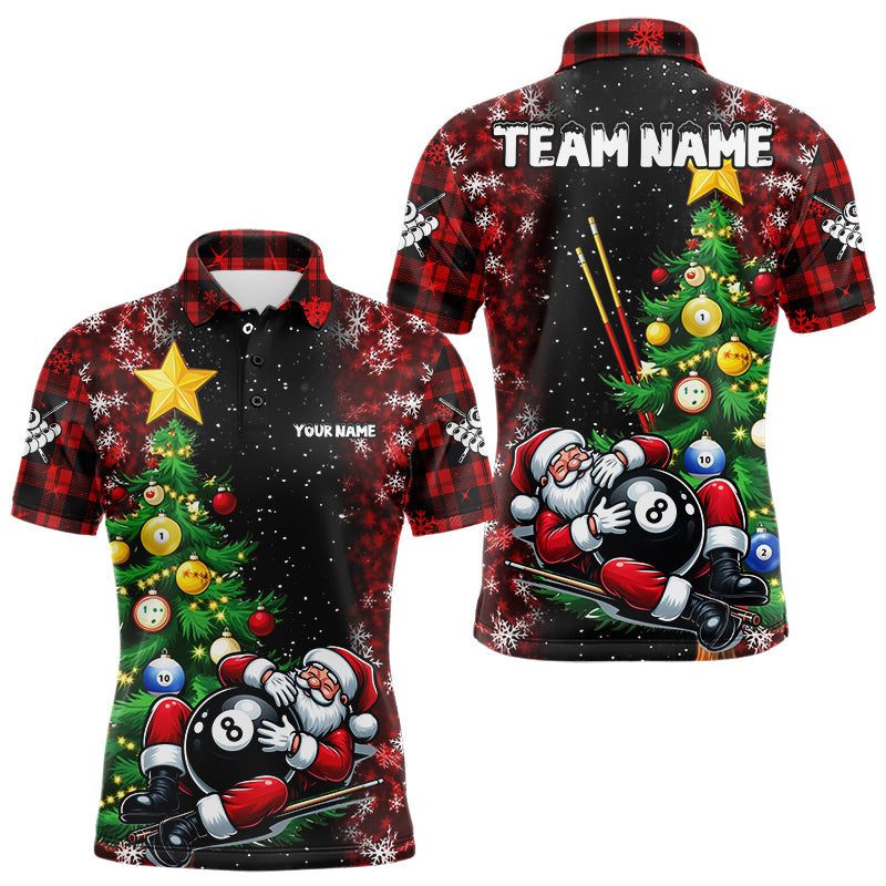 Black And Red Funny Santa Christmas Men Billiard Shirts Custom Christmas Pine Tree Billiard Apparel TDM3129