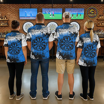 Blue Grunge Paint Splash Dart Shirts For Men Custom Darts Jersey Team Polo & Quarter Zip TDM5354