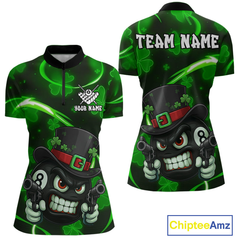 Personalized St Patrick Day 8 Ball Billiard Shirt For Women, Funny Shamrock Luckiest Billiard Jersey TDM5357