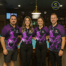 Load image into Gallery viewer, Purple 8 Ball &amp; 9 Ball Flame Smoke Custom Dragon Billiard Shirts For Women, Billiard Team Jersey TDM5632