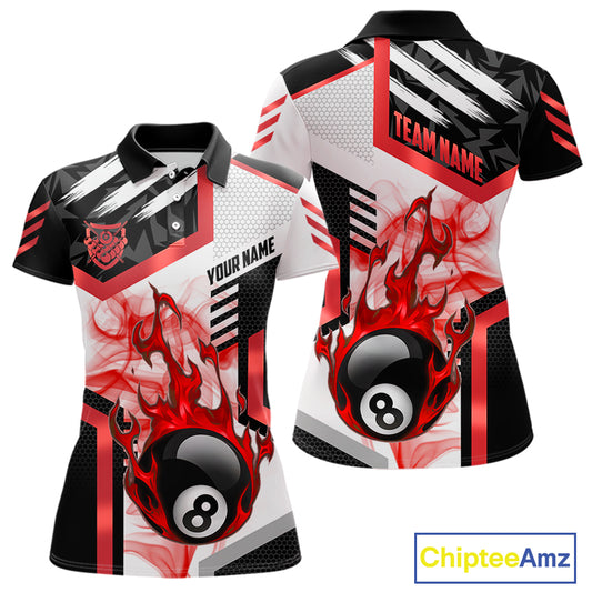 Red 8 Ball Pool Fire Flame Smoke Custom Billiard Shirts For Women, Billiard Jerseys Team Uniform TDM5849