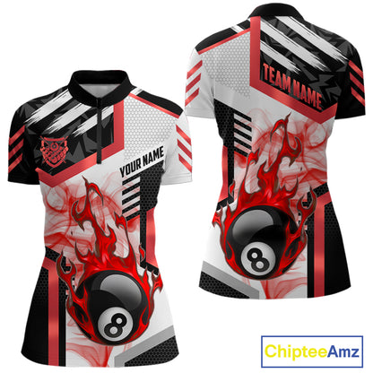 Red 8 Ball Pool Fire Flame Smoke Custom Billiard Shirts For Women, Billiard Jerseys Team Uniform TDM5849
