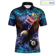 Load image into Gallery viewer, American Flag 8 &amp; 9 Ball Eagle Lightning Billiard Shirt For Men Custom Patriotic Pool Team Jersey TDM5851