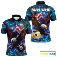 Load image into Gallery viewer, American Flag 8 &amp; 9 Ball Eagle Lightning Billiard Shirt For Men Custom Patriotic Pool Team Jersey TDM5851