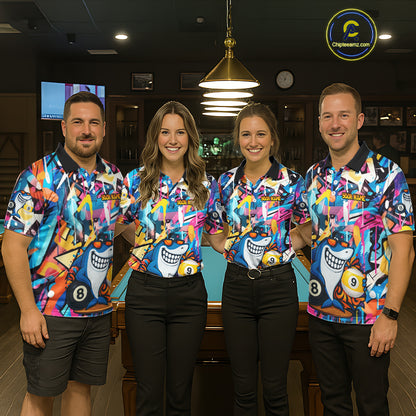 Funny Shark Colorful Graffiti Style Custom 8 & 9 Ball Billiard Shirt For Women, Billiard Team Jersey TDM5852