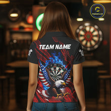 Load image into Gallery viewer, Blue Flaming Dartboard Shirt For Women Custom American Flag Eagle Darts Team Jersey Polo &amp;1/4 Zip TDM6003