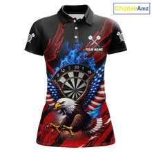 Load image into Gallery viewer, Blue Flaming Dartboard Shirt For Women Custom American Flag Eagle Darts Team Jersey Polo &amp;1/4 Zip TDM6003