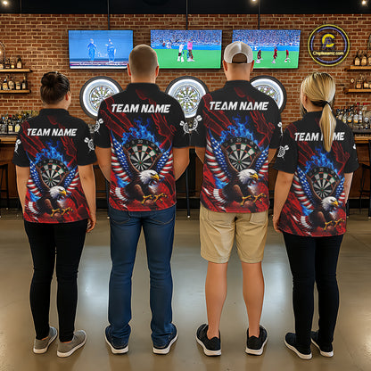 Blue Flaming Dartboard Shirt For Women Custom American Flag Eagle Darts Team Jersey Polo &1/4 Zip TDM6003