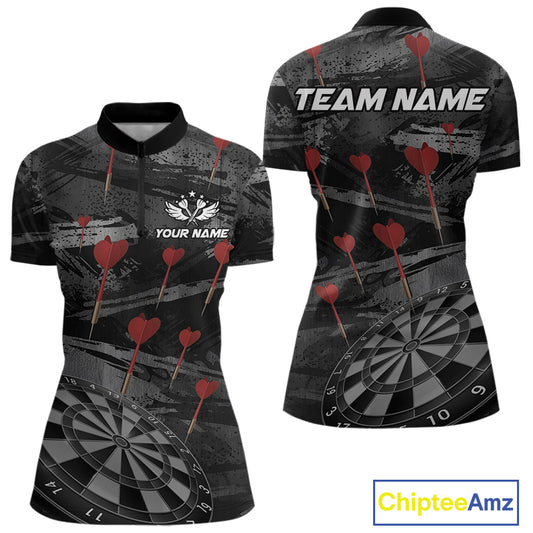 Black And Grey Grunge Dart Arrow Dart Shirts For Women Custom Dart Jerseys, Darts Team Shirts TDM3822