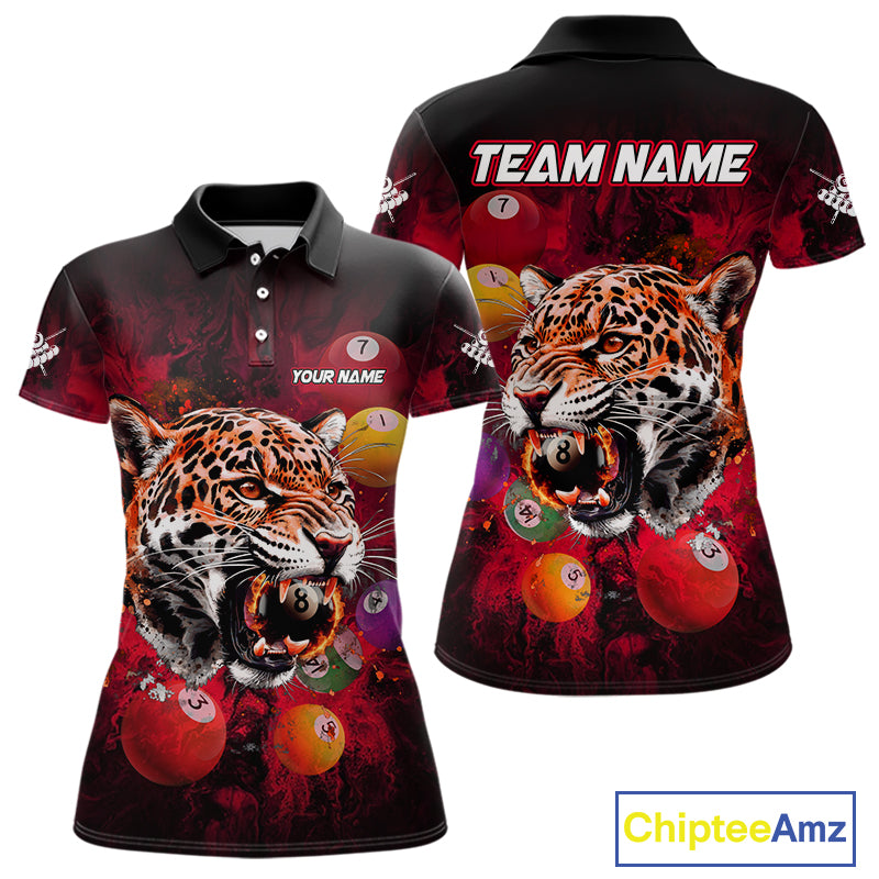 Funny Panther Flaming 8 Ball Billiard Pool Shirt For Women Custom Billiard Team Jerseys |Red TDM3825