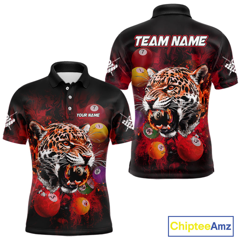 Funny Panther Flaming 8 Ball Billiard Pool Shirt For Men Custom Billiard Team Jerseys |Red TDM3825