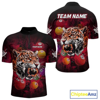 Funny Panther Flaming 8 Ball Billiard Pool Shirt For Men Custom Billiard Team Jerseys |Red TDM3825