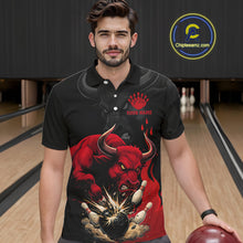 Load image into Gallery viewer, Black And Red Funny Bull Bowling Shirt For Men Custom Bowling Team Jersey Polo &amp; Quarter Zip TDM6242