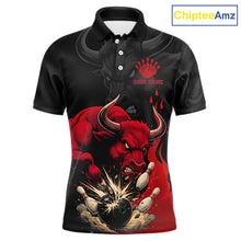 Load image into Gallery viewer, Black And Red Funny Bull Bowling Shirt For Men Custom Bowling Team Jersey Polo &amp; Quarter Zip TDM6242