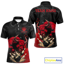 Load image into Gallery viewer, Black And Red Funny Bull Bowling Shirt For Men Custom Bowling Team Jersey Polo &amp; Quarter Zip TDM6242