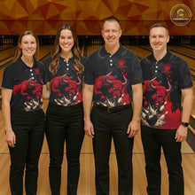 Load image into Gallery viewer, Black And Red Funny Bull Bowling Shirt For Men Custom Bowling Team Jersey Polo &amp; Quarter Zip TDM6242