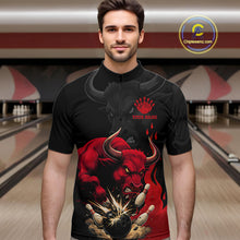 Load image into Gallery viewer, Black And Red Funny Bull Bowling Shirt For Men Custom Bowling Team Jersey Polo &amp; Quarter Zip TDM6242