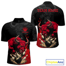 Load image into Gallery viewer, Black And Red Funny Bull Bowling Shirt For Men Custom Bowling Team Jersey Polo &amp; Quarter Zip TDM6242