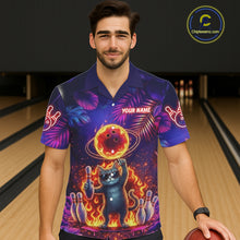 Load image into Gallery viewer, Custom Funny Cat Flame Bowling Hawaiian Shirt For Men Women, Personalized Tropical Bowling Jersey TDM6454