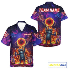 Load image into Gallery viewer, Custom Funny Cat Flame Bowling Hawaiian Shirt For Men Women, Personalized Tropical Bowling Jersey TDM6454