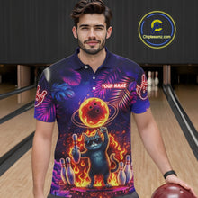 Load image into Gallery viewer, Custom Funny Cat Flame Bowling Shirt For Men, Personalized Tropical Bowling Jersey Polo &amp; 1/4 Zip TDM6454