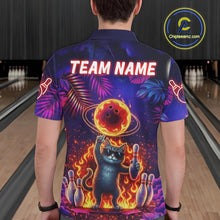 Load image into Gallery viewer, Custom Funny Cat Flame Bowling Shirt For Men, Personalized Tropical Bowling Jersey Polo &amp; 1/4 Zip TDM6454
