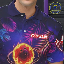 Load image into Gallery viewer, Custom Funny Cat Flame Bowling Shirt For Men, Personalized Tropical Bowling Jersey Polo &amp; 1/4 Zip TDM6454
