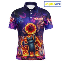 Load image into Gallery viewer, Custom Funny Cat Flame Bowling Shirt For Men, Personalized Tropical Bowling Jersey Polo &amp; 1/4 Zip TDM6454