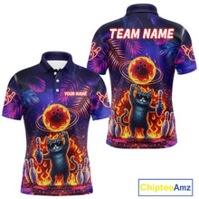 Load image into Gallery viewer, Custom Funny Cat Flame Bowling Shirt For Men, Personalized Tropical Bowling Jersey Polo &amp; 1/4 Zip TDM6454