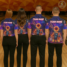 Load image into Gallery viewer, Custom Funny Cat Flame Bowling Shirt For Men, Personalized Tropical Bowling Jersey Polo &amp; 1/4 Zip TDM6454